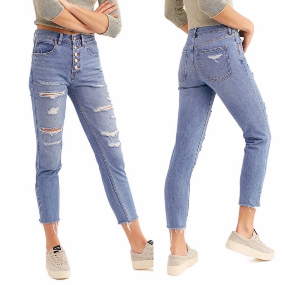 Free People We The Free Blossom Rigid Skinny Jeans in Blue